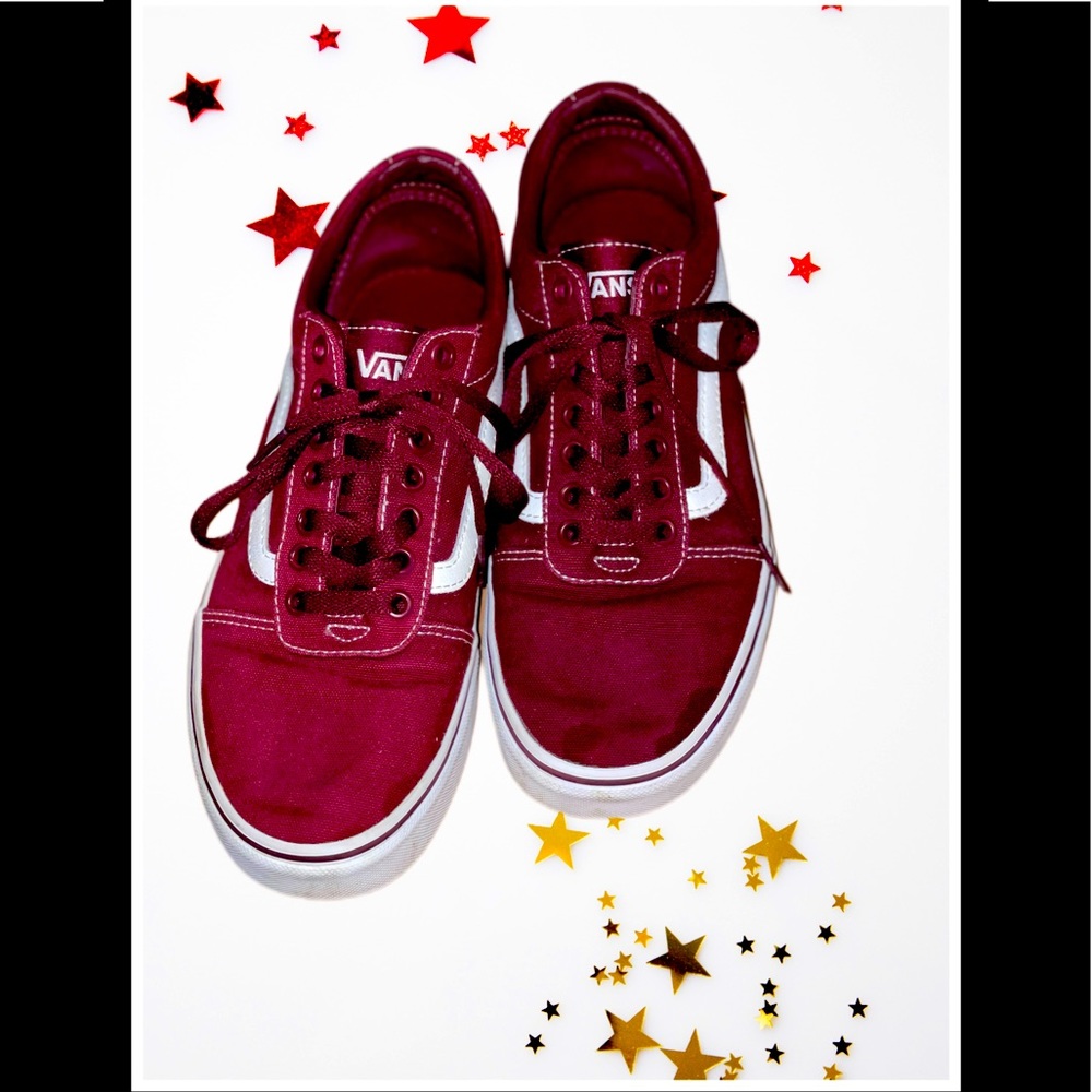 Maroon and white “Old Skool Vans”
